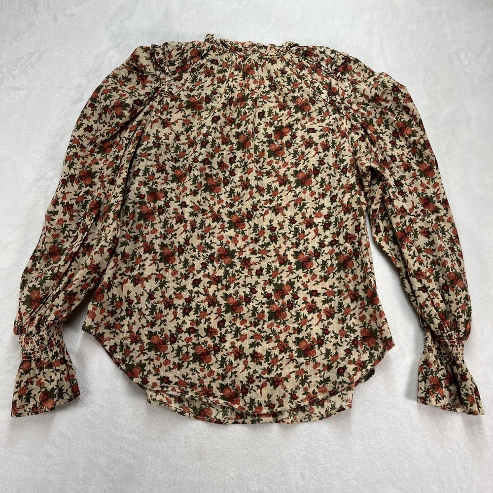 Free People Puff Sleeve Button Front Blouse Womens Medium Floral Cottagecore - Picture 13 of 14